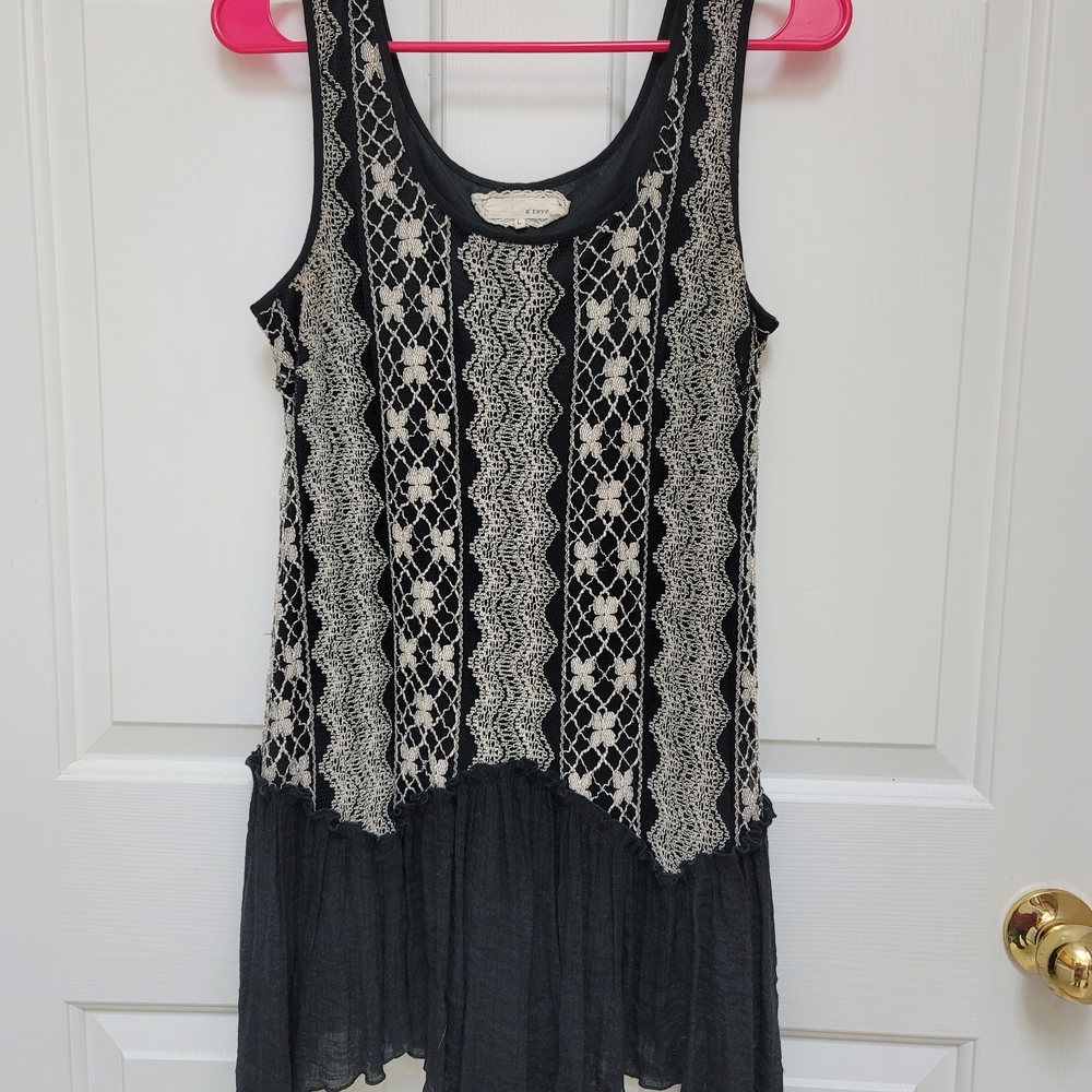 A'Reve Black Tank Tunic with Cream Lace Overlay